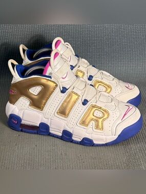 Nike Air More Uptempo GS Fuchsia Blast White Gold Shoes 415082-106 Men’s Size 7Y